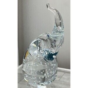 Hand Blown VTG Art Glass Elephant Figurine Paperweight Controlled Bubbles Gift